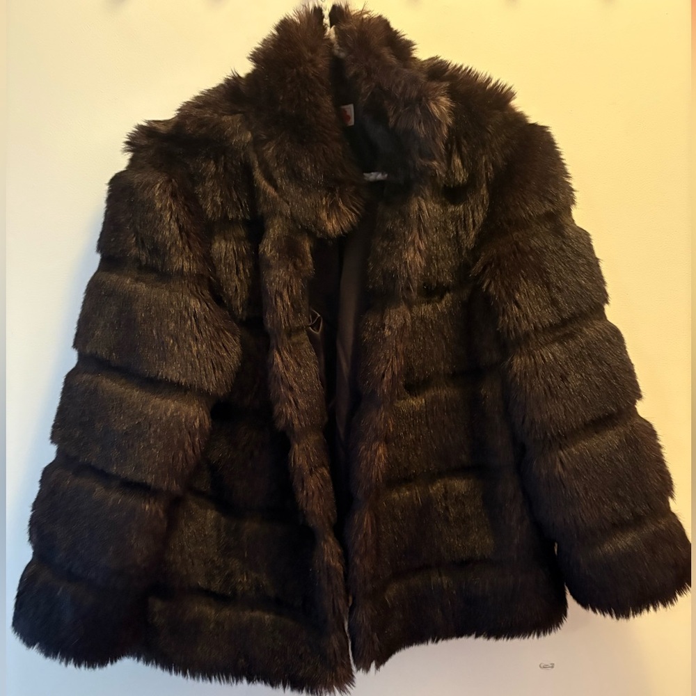 Vintage - River Island Dark Brown Faux Fur Teddy Jacket - UK size 14 US size 10